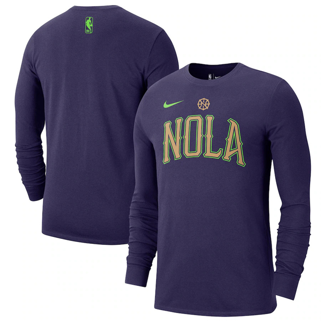 Men's New Orleans Pelicans Purple 2024/25 City Edition Essential Logo Long Sleeve T-Shirt